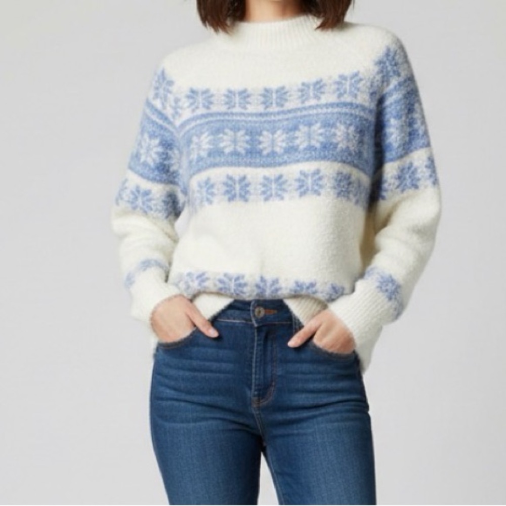 Telluride Clothing Company Blue Fair Isle Fuzzy Sweater Size Large
